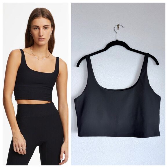 NWT All Access by Bandier Sport Rib Tempo Scoopneck Crop Top Bra in Black Sz XL - Picture 1 of 10